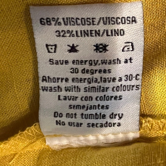 New PEPALOVES Blouse Top Short Sleeve Button Up Tie Neck Size L NWT Mustard Gold - Picture 5 of 6